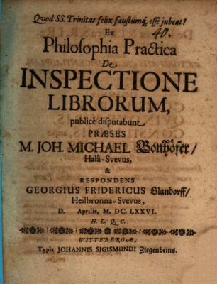 Ex philosophia practica, de inspectione librorum