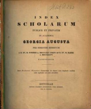 Index scholarum publice et privatim in Academia Georgia Augusta ... habendarum, WS 1875/76