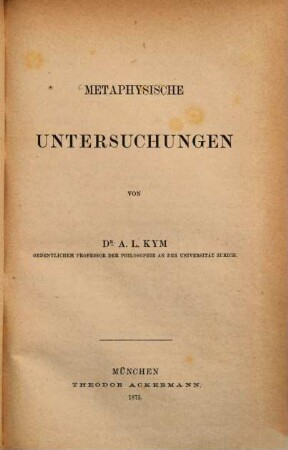 Metaphysische Untersuchungen