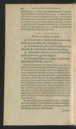 Pars Secunda. De Domini in caelum ascensione.