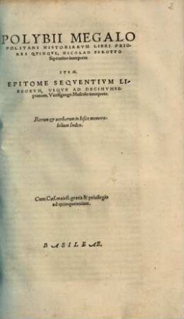 Polybiu Megapolitu Historiōn Biblia 5 : = Polybii Megapolitani Historiarvum Libri Priores Qvinqve