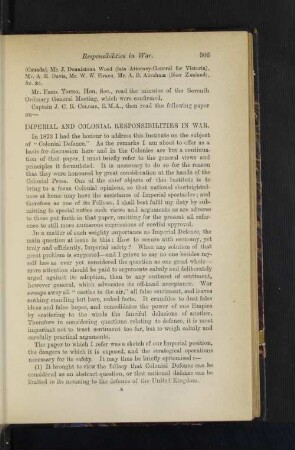 Ordinary General Meeting: Imperial and Colonial Responsibilities in War. By Captain J. C. R. Colomb, R.M.A.