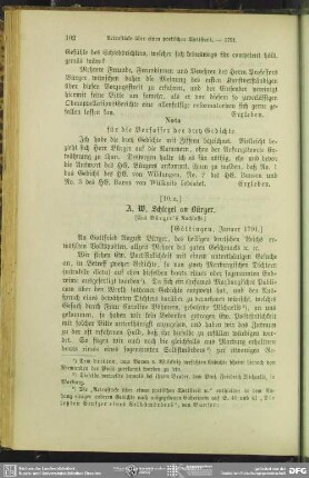 August Wilhelm von Schlegel an Gottfried August Bürger, Göttingen, Januar 1791