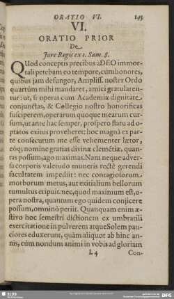 VI. Oratio Prior De Jure Regis ex 1. Sam. 8.