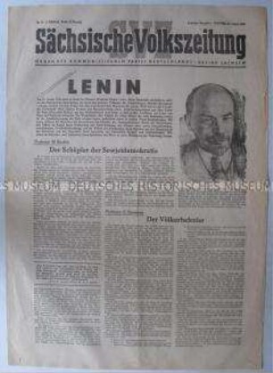 Tageszeitung der KPD "Sächsische Volkszeitung" u.a. zum Todestag von Lenin