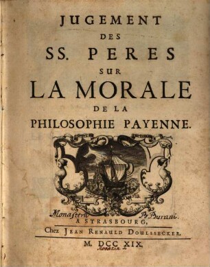 Jugement Des SS. Peres Sur La Morale De La Philosophie Payenne
