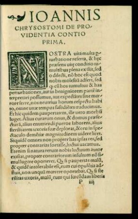 Ioannis Chrysostomi De Providentia Contio Prima.