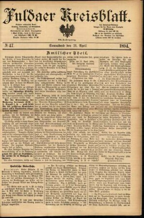 Erste Ausgabe vom Samstag, den 21. April 1894.