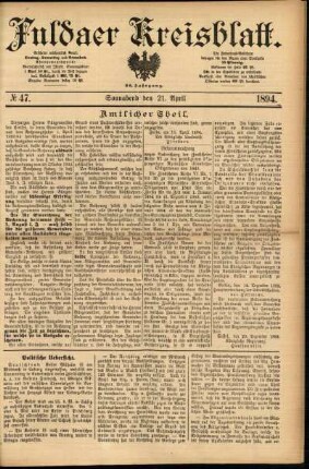 Erste Ausgabe vom Samstag, den 21. April 1894.