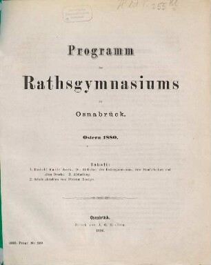 Programm des Ratsgymnasiums zu Osnabrück : Ostern .... 1879/80