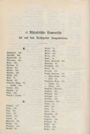 c) Alphabetische Namensliste der aus dem Reichsgebiet Ausgewiesenen