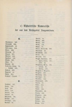 c) Alphabetische Namensliste der aus dem Reichsgebiet Ausgewiesenen