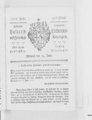 25tes Stück, Ausgabe vom 19. Junii 1776