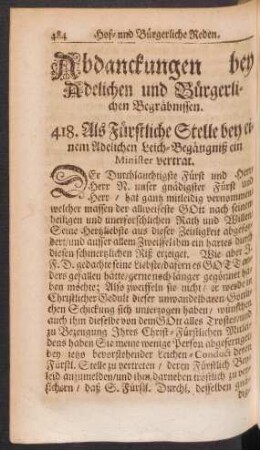 Abdanckungen bey Adelichen und Bürgerlichen Begräbnissen. 418. - 451.