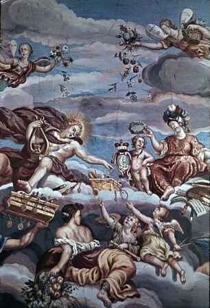 Die griechischen Götter verherrlichen das Monogramm des Bauherrn Ludwig Günther II. von Schwarzburg-Rudolstadt