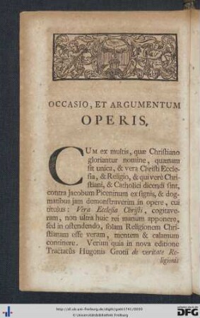 Occasio, Et Argumentum Operis.