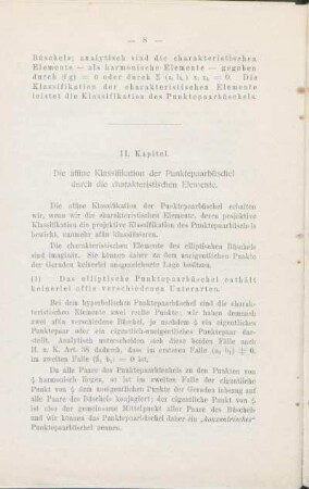 II. Kapitel. Die affine Klassifikation der Punktepaarbüschel durch die charakteristischen Elemente.