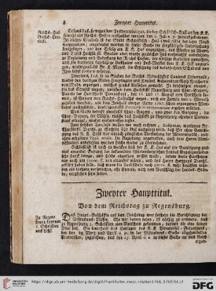 Zweyter Haupttitul. Von dem Reichstag zu Regensburg