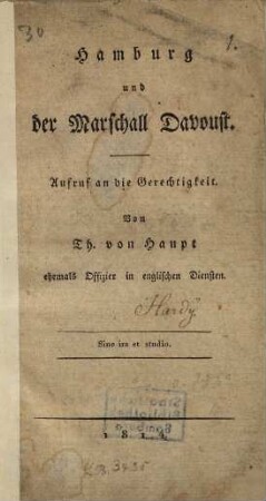 Hamburg und der Marschall Davoust : Aufruf an die Gerechtigkeit