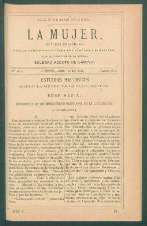 Estudios históricos sobre la mujer en la civilización. (Continuación). : Edad Media. Influencia de los monasterios cristianos en la civilización. [Continuación.]
