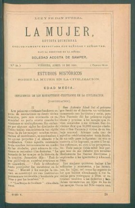 Estudios históricos sobre la mujer en la civilización. (Continuación). : Edad Media. Influencia de los monasterios cristianos en la civilización. [Continuación.]
