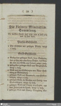 Die kleinere Mineralien-Sammlung