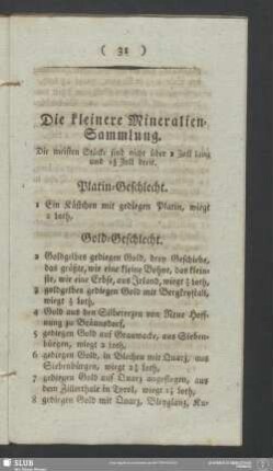 Die kleinere Mineralien-Sammlung
