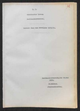 1933/34: Bericht über das Schuljahr ... - 1933/34