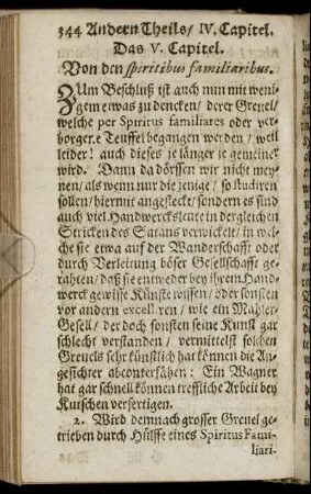 Das V. Capitel. Von den spiritibus familiaribus.