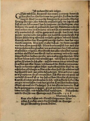 Welcher gestalt wir Georg von gottes gnade[n] Hertzog zu Sachssen Landtgraff in Durigen vnnd Marggraff zu Meyssen, von Martino Luther, der gedichten Bündtnüs halben inn schrifften vnerfindtlich angegeben. Vnd darauff vnsere antwort