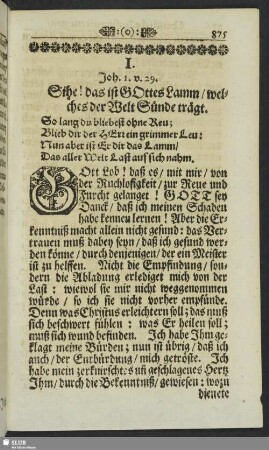 1. Joh. 1. v. 29. Sihe! das ist Gottes Lamm, welches der Welt Sünde trägt
