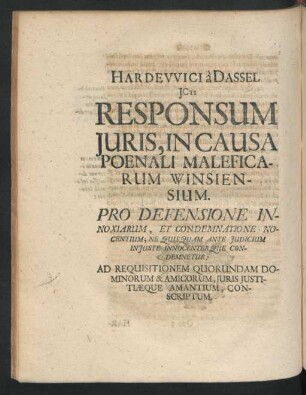 Responsum Iuris in causa poenali Maleficarum Winsiensium