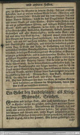Ein Gebet bey Landesplagen; als Krieg, Mißwachs, Seuchen