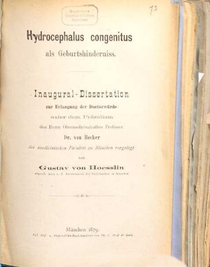 Hydrocephalus congenitus als Geburtshinderniss : Inaug. Diss.