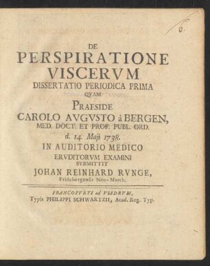De Perspiratione Viscerum Dissertatio Periodica Prima