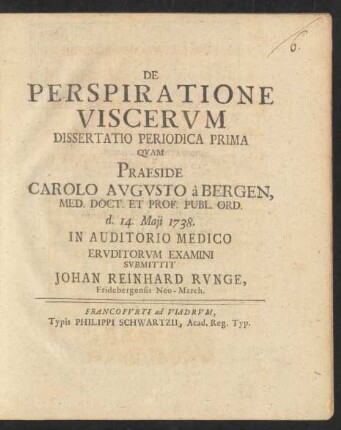 De Perspiratione Viscerum Dissertatio Periodica Prima