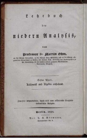 Theil 1: Versuch eines vollkommen consequenten Systems der Mathematik. Erster Theil