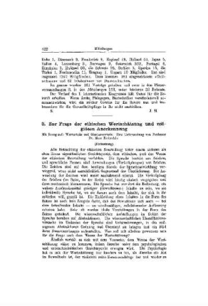 Zur Frage der ethischen Wertschätzung und religiösen Anerkennung : (Fortsetzung)