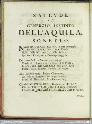 S´Allude Al Generoso Instinto Dell´Aquila. Sonetto