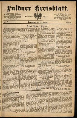 Ausgabe vom Donnerstag, den 15. Januar 1885.
