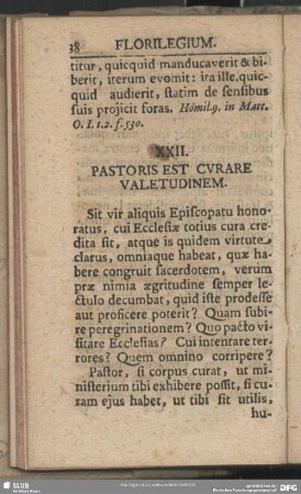 XXII. Pastoris Est Curare Valetudinem