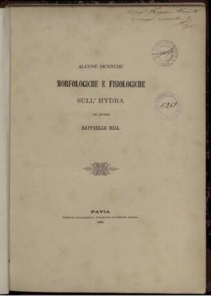 Alcune Ricerche Morfologiche E Fisiologiche Sull'Hydra