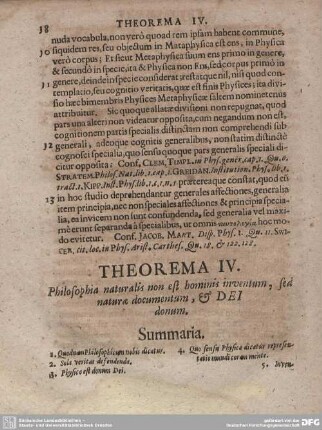 THEOREMA IV. Philosophia naturalis non est hominis inventum, sed naturae documentum, & DEI donum.