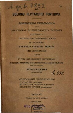 De Solonis Plutarchei fontibus