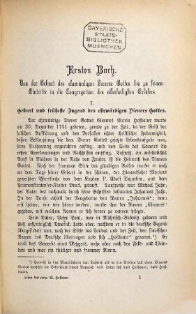 Leben des ehrwürdigen Dieners Gottes Clemens Maria Hofbauer, General-Vicars und vorzüglichen Verbreiters der Congregation des allerheiligsten Erlösers