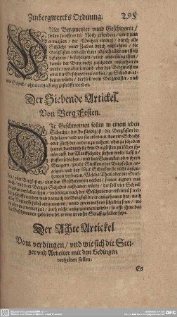 Der Siebende Artickel. Von Berg Festen.