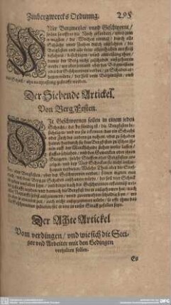 Der Siebende Artickel. Von Berg Festen.