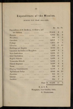 39, Expenditure of the mission