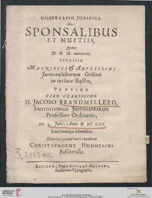 Dissertatio Iuridica De Sponsalibus Et Nuptiis
