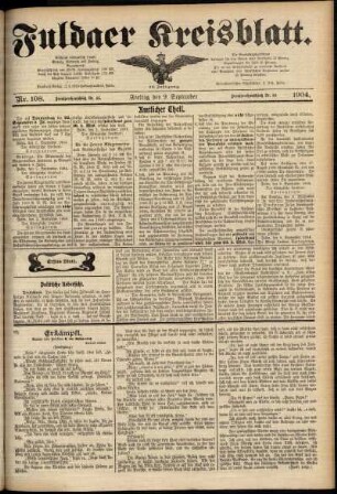 Erste Ausgabe vom Freitag, den 09. September 1904.